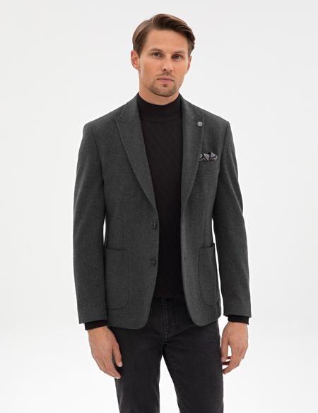 Antrasit Slim Fit Flanel Dokulu Ceket - 50317671023