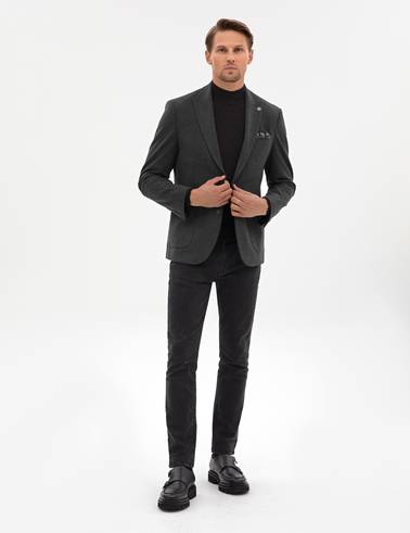 Antrasit Slim Fit Flanel Dokulu Ceket