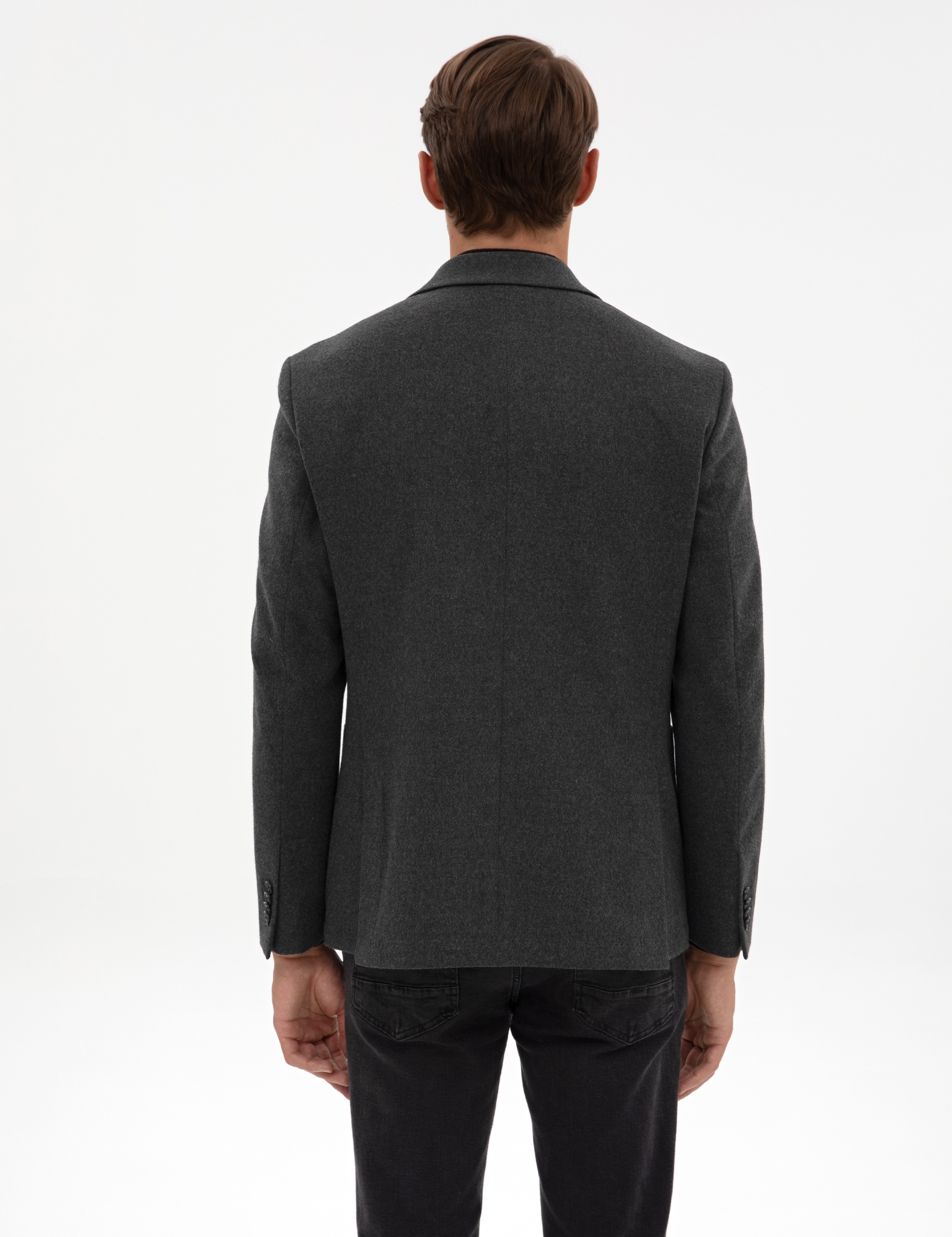 Antrasit Slim Fit Flanel Dokulu Ceket - Image 5