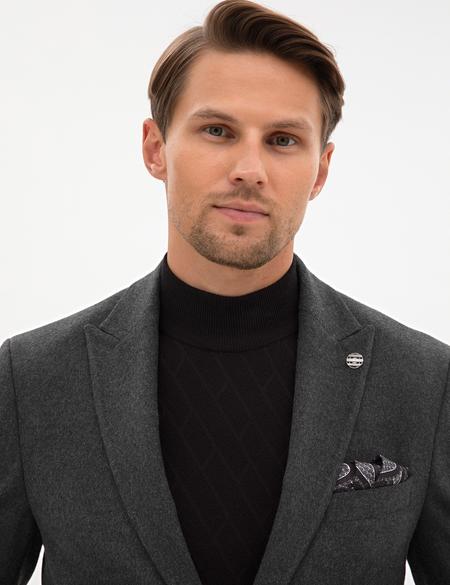 Antrasit Slim Fit Flanel Dokulu Ceket - 50317671023