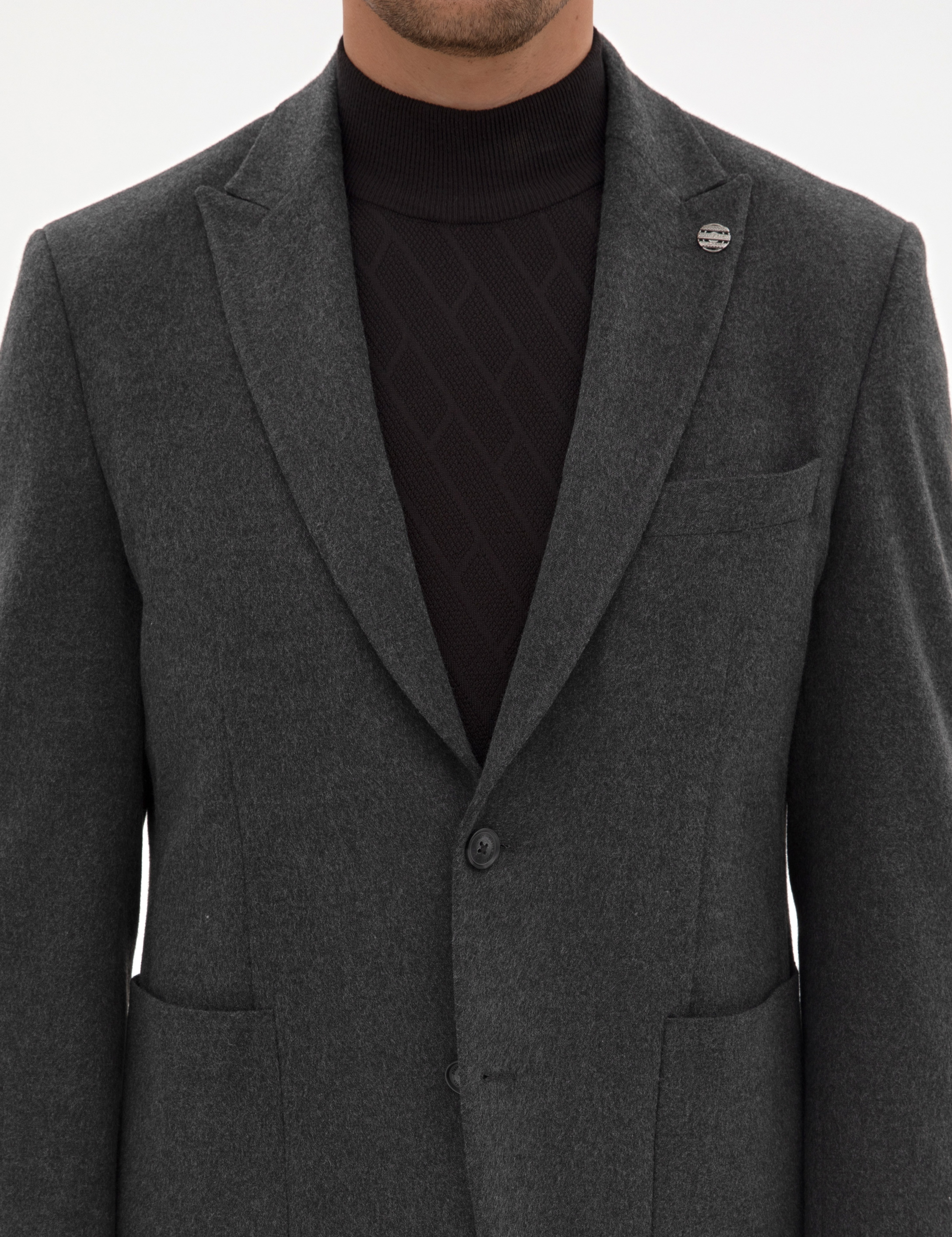 Antrasit Slim Fit Flanel Dokulu Ceket - Image 7