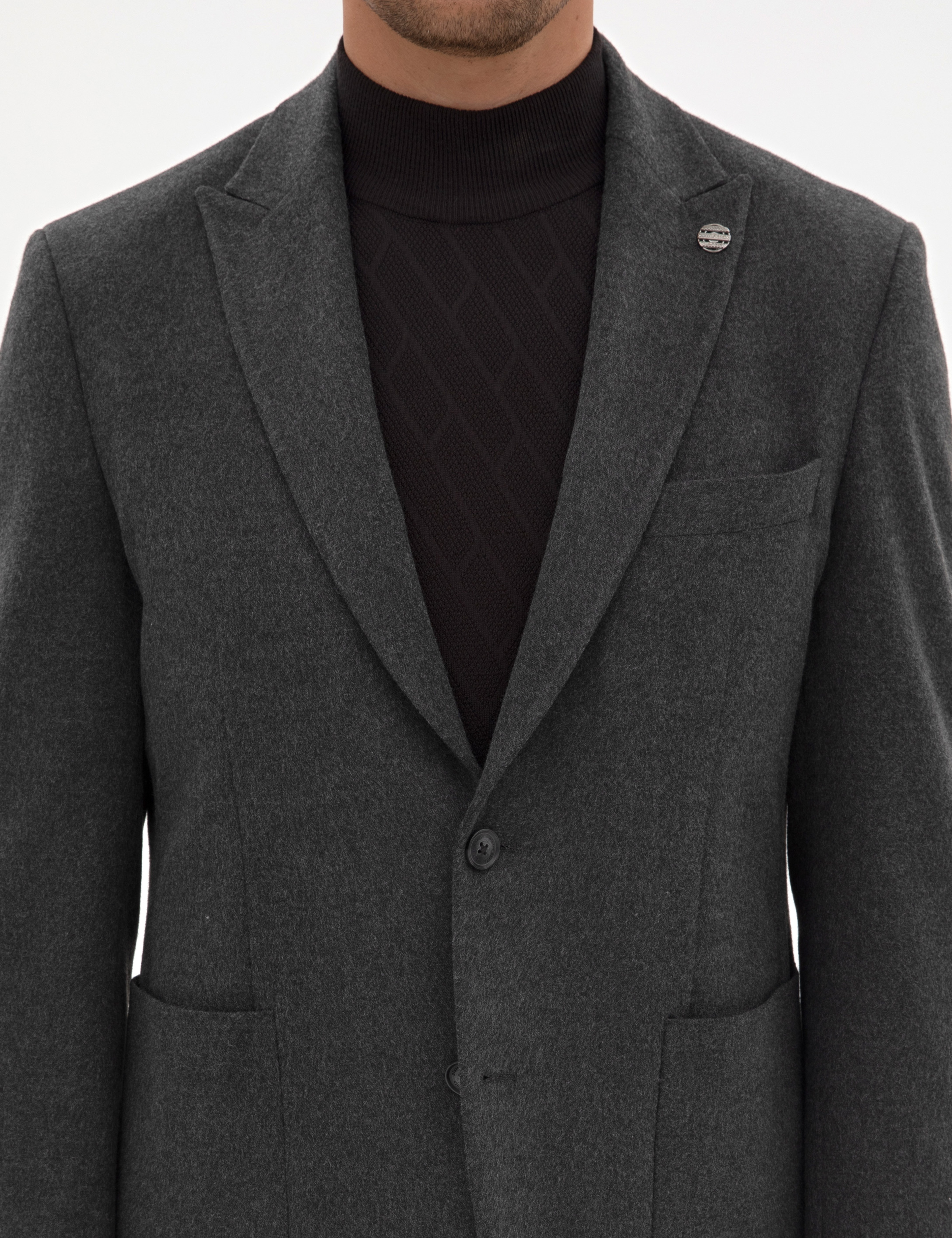 Antrasit Slim Fit Flanel Dokulu Ceket