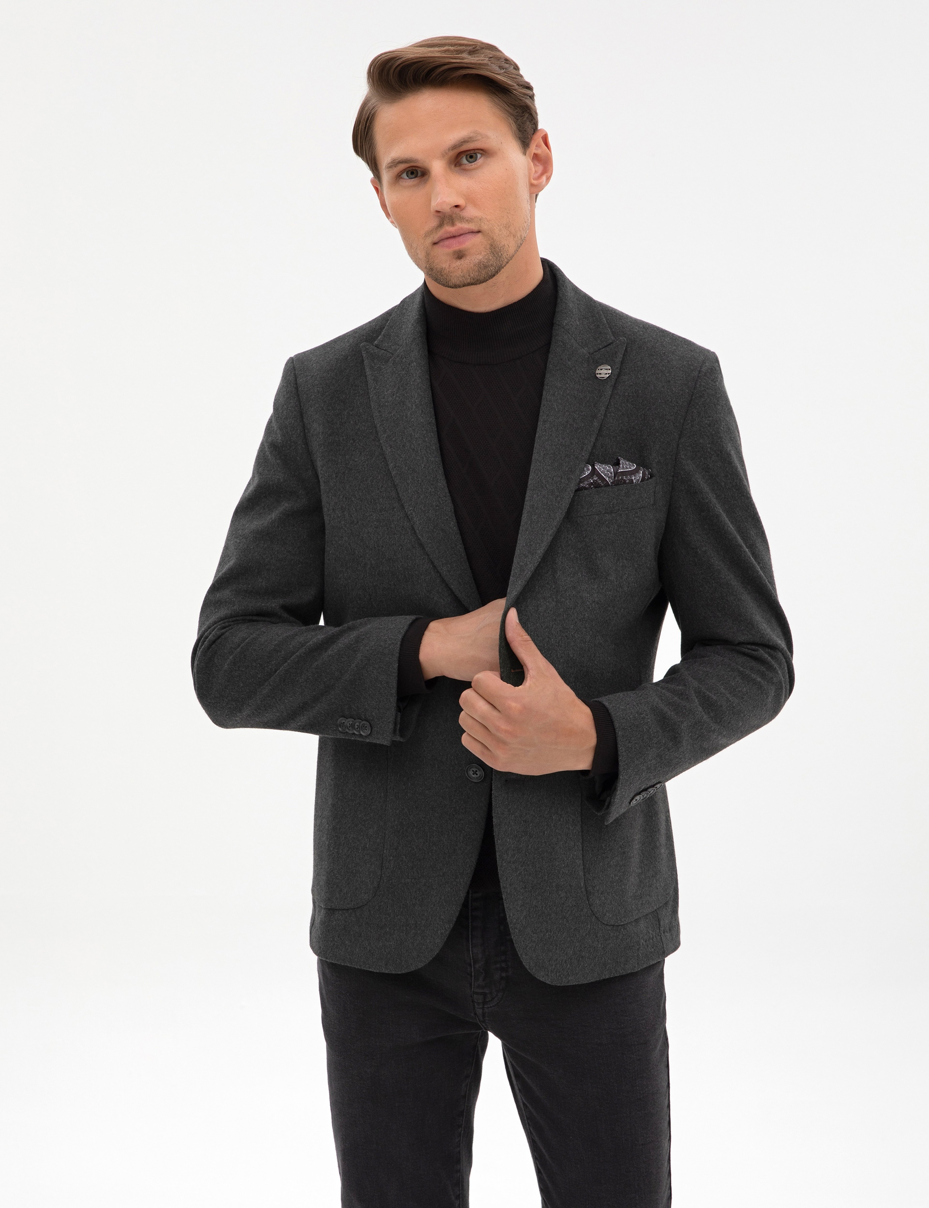 Antrasit Slim Fit Flanel Dokulu Ceket - Image 3