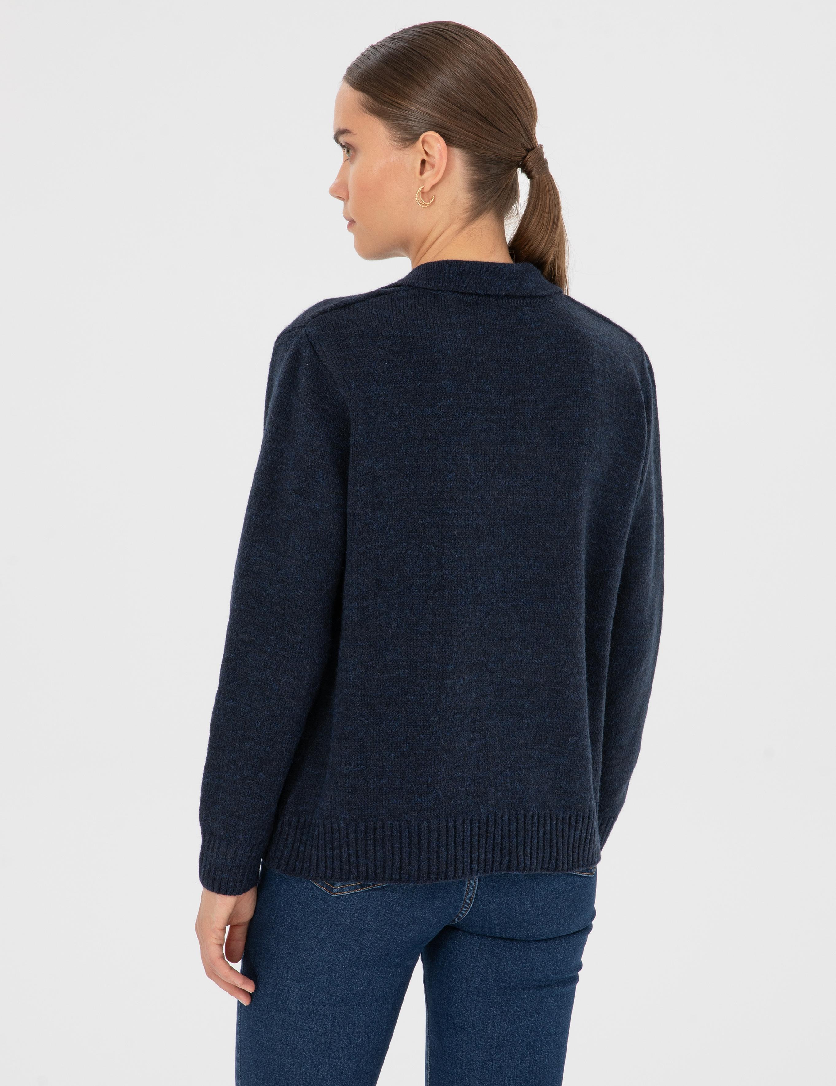 Lacivert Comfort Fit Polo Yaka Kazak