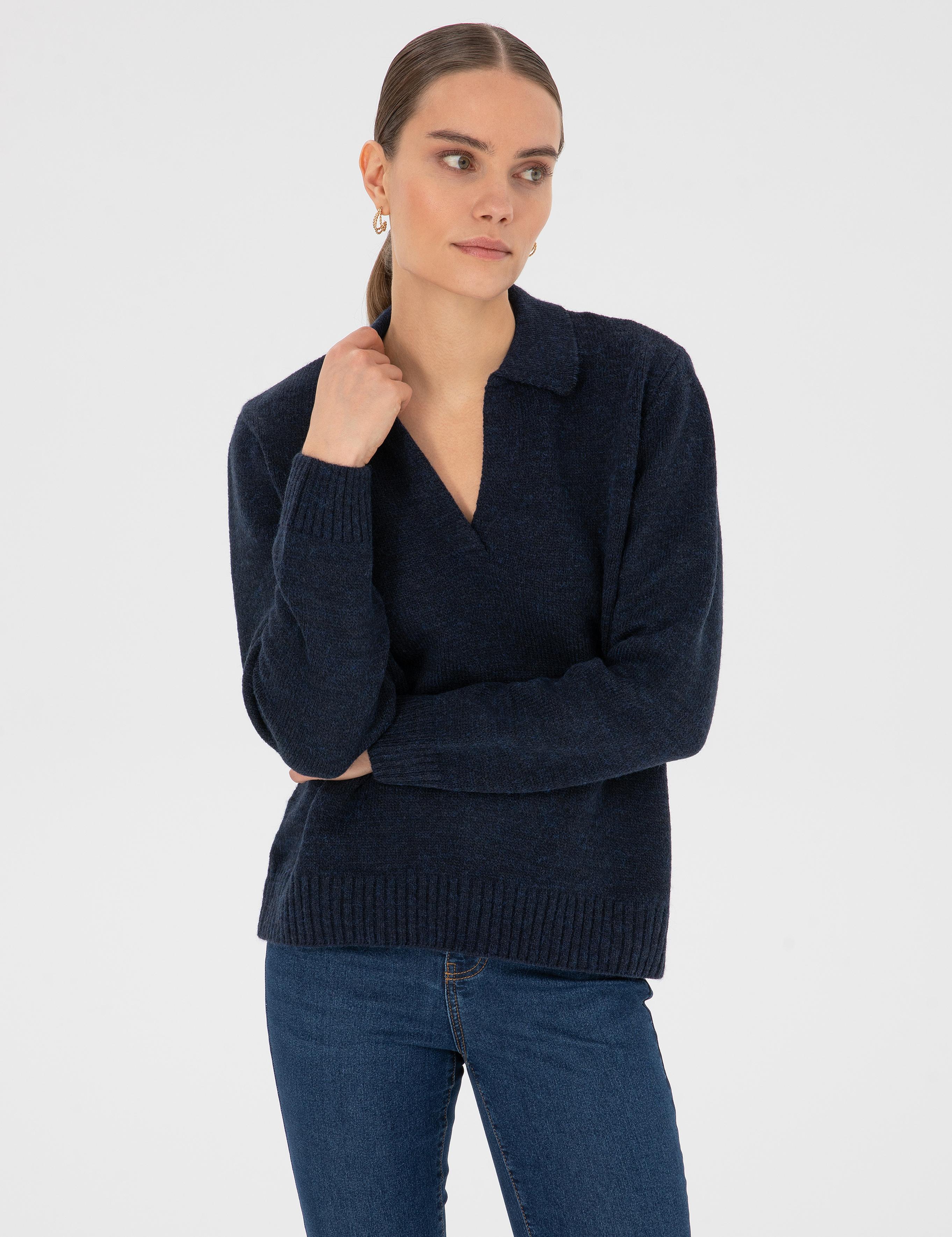 Lacivert Comfort Fit Polo Yaka Kazak