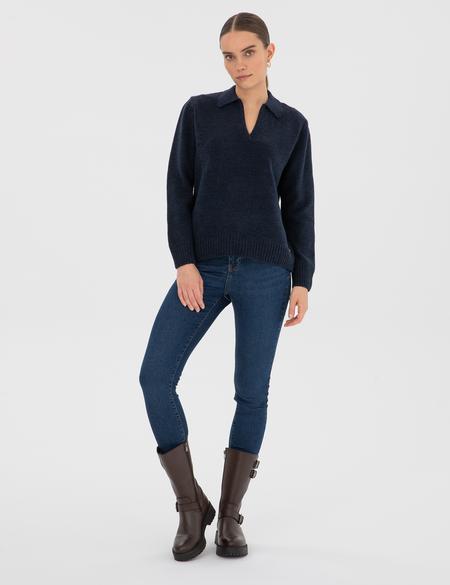 Lacivert Comfort Fit Polo Yaka Kazak - 50317226013