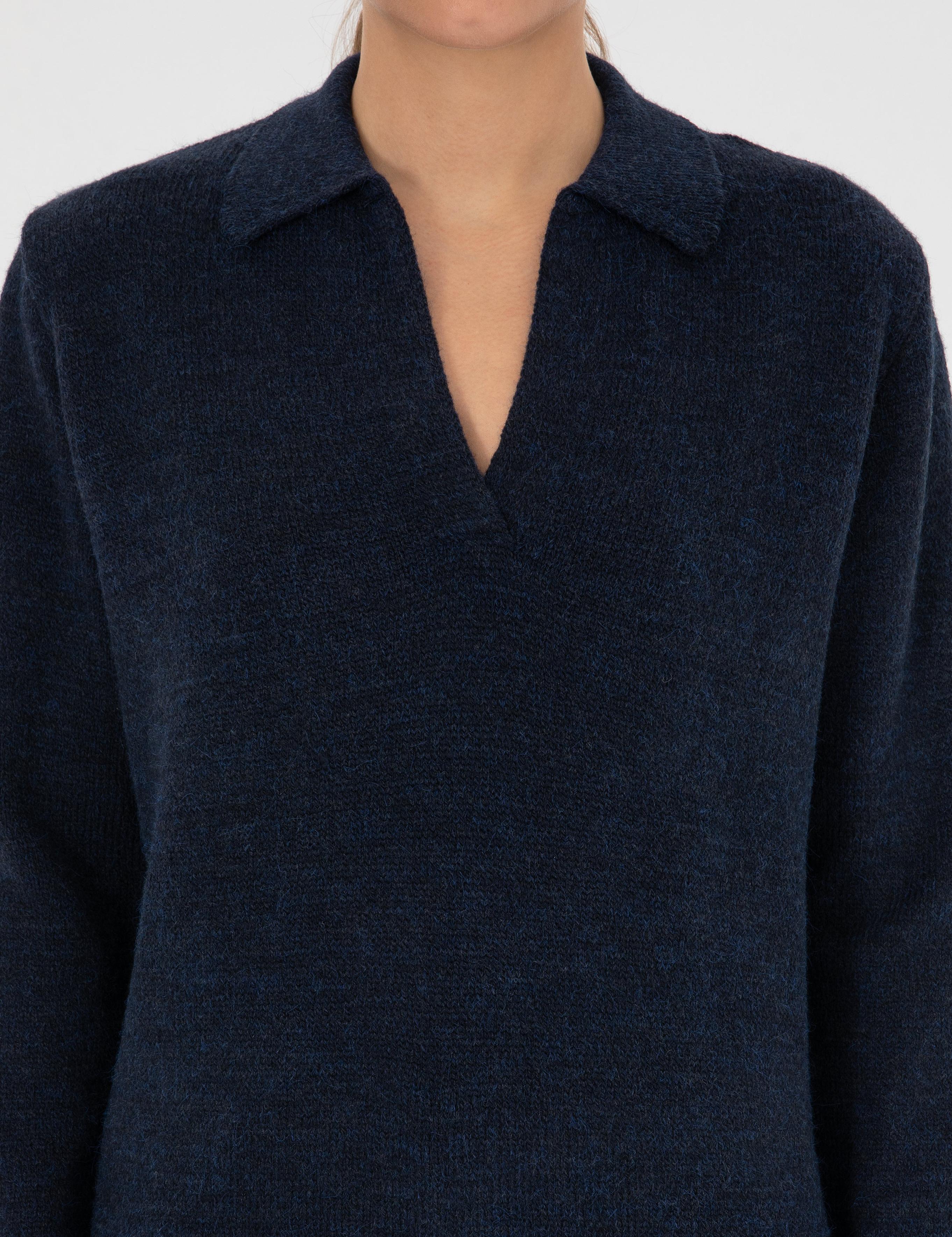 Lacivert Comfort Fit Polo Yaka Kazak