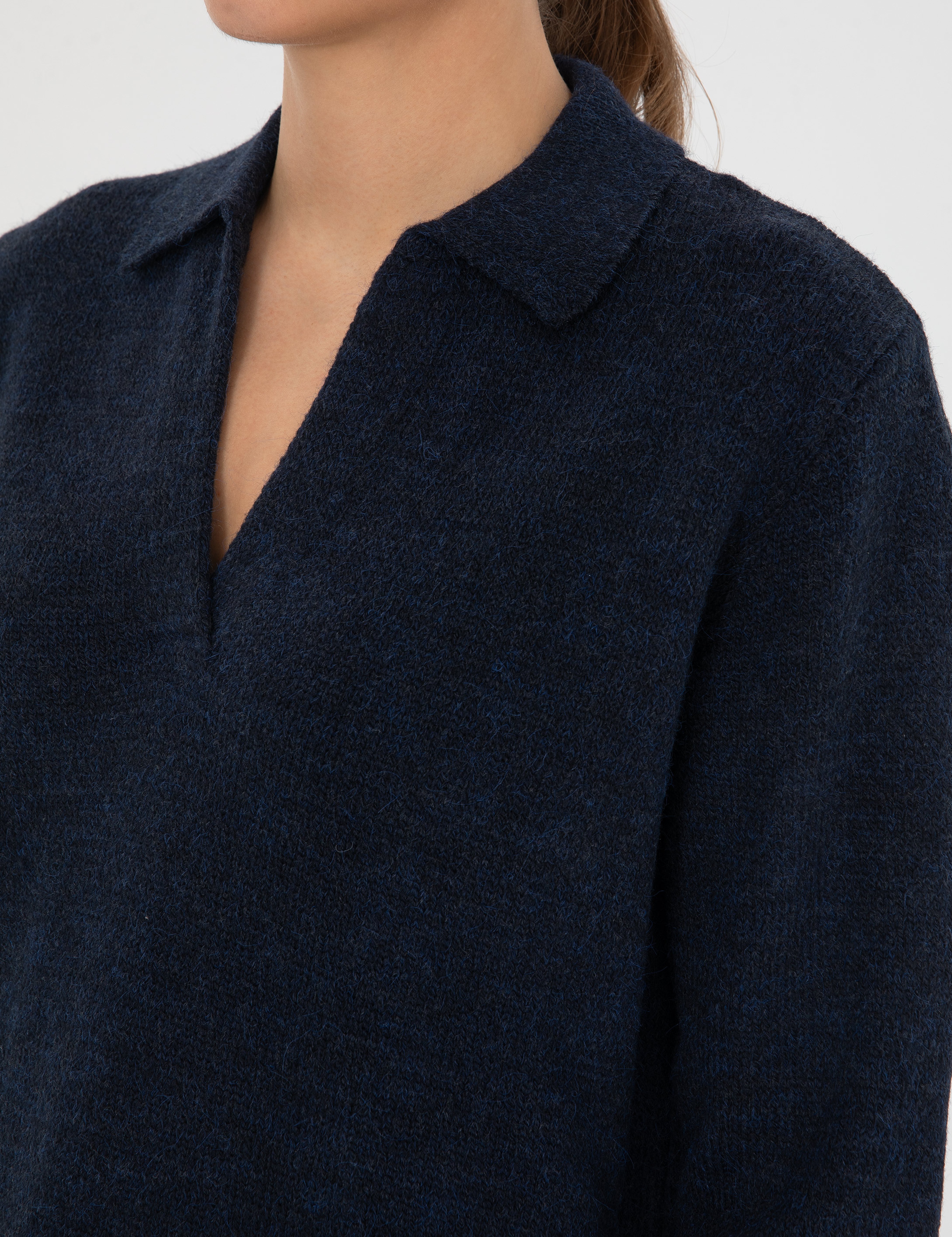 Lacivert Comfort Fit Polo Yaka Kazak - Image 7