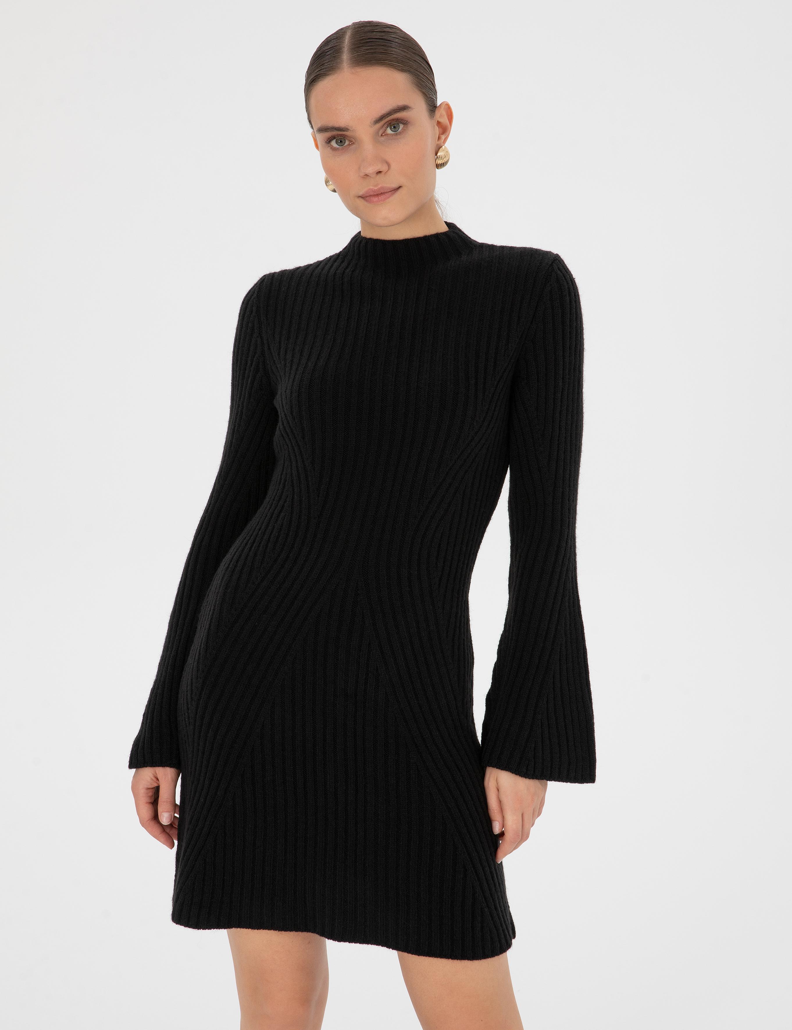 Siyah Slim Fit Triko Elbise