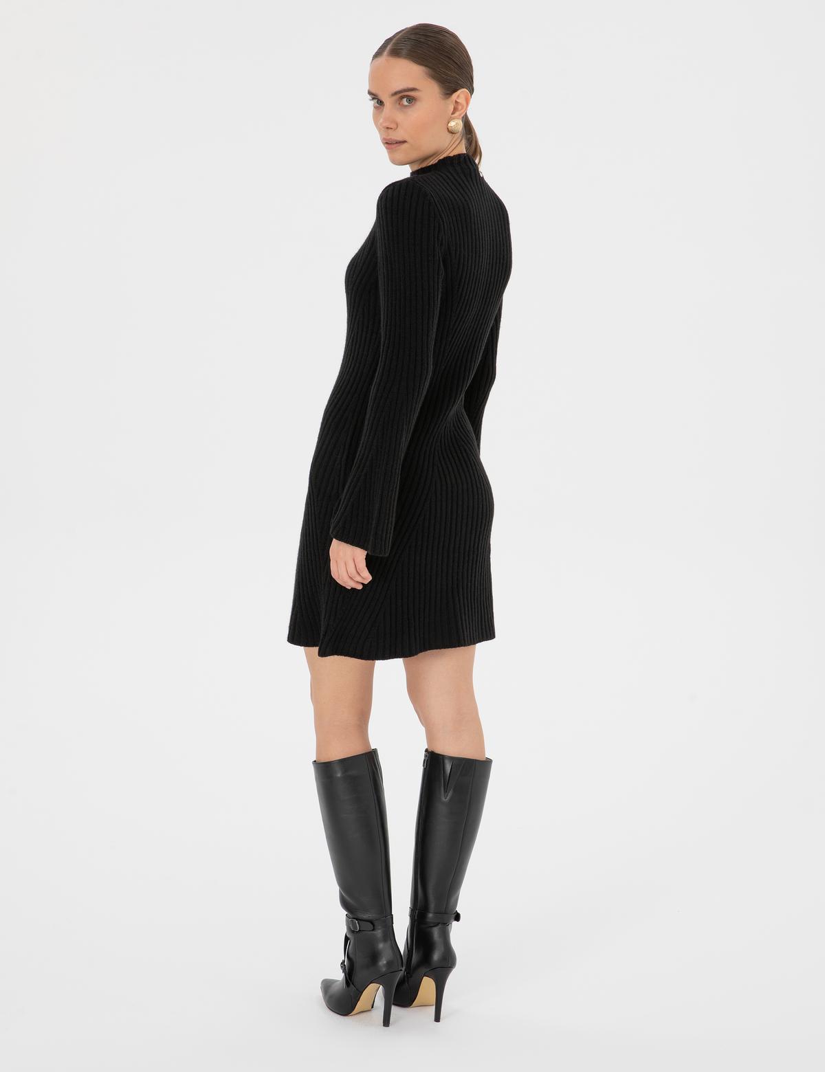 Siyah Slim Fit Triko Elbise - 50316339005