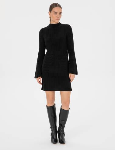 Siyah Slim Fit Triko Elbise