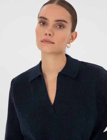 Lacivert Comfort Fit Polo Yaka Kazak