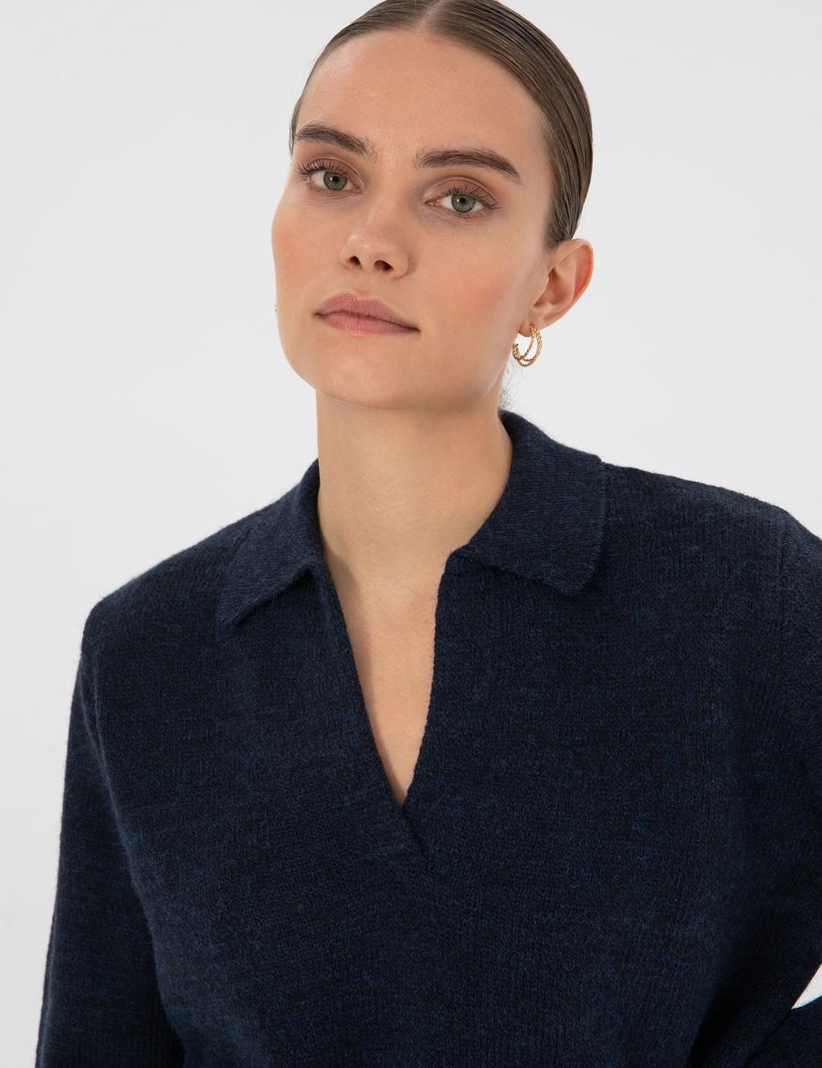 Lacivert Comfort Fit Polo Yaka Kazak