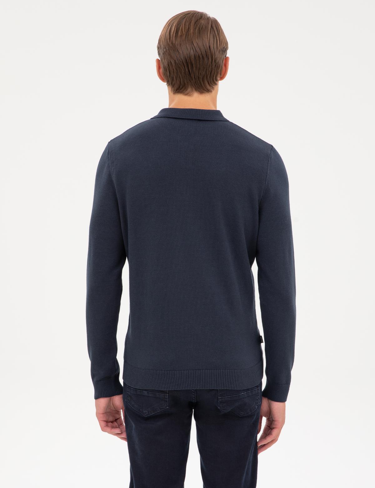 Lacivert Slim Fit Polo Yaka Fermuarlı Triko Kazak - 50317398006