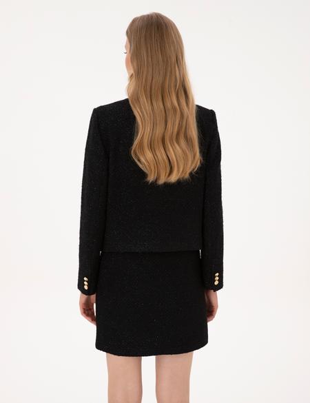 Siyah Crop Top Tüvit Ceket - 50319417017