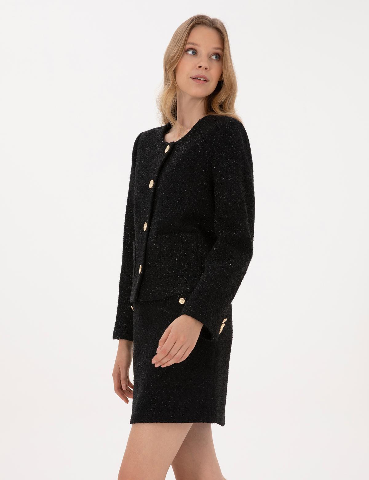 Siyah Crop Top Tüvit Ceket - 50319417017