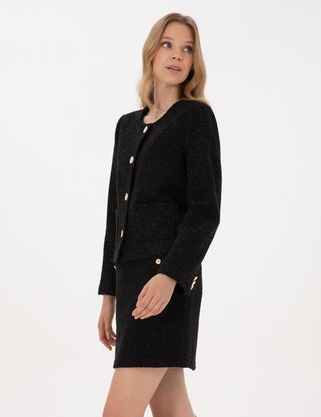 Siyah Crop Top Tüvit Ceket - 50319417017