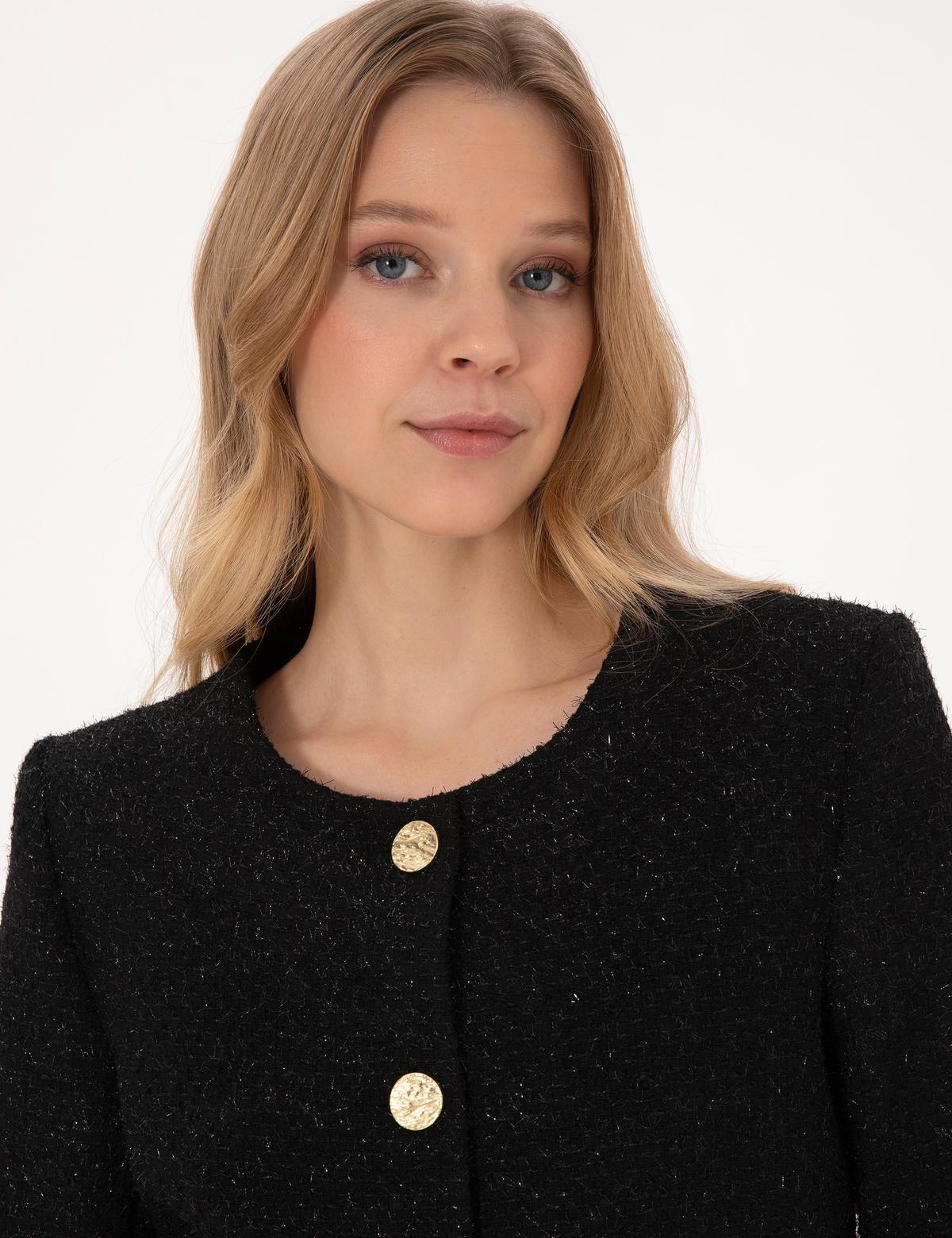 Siyah Crop Top Tüvit Ceket - 50319417017