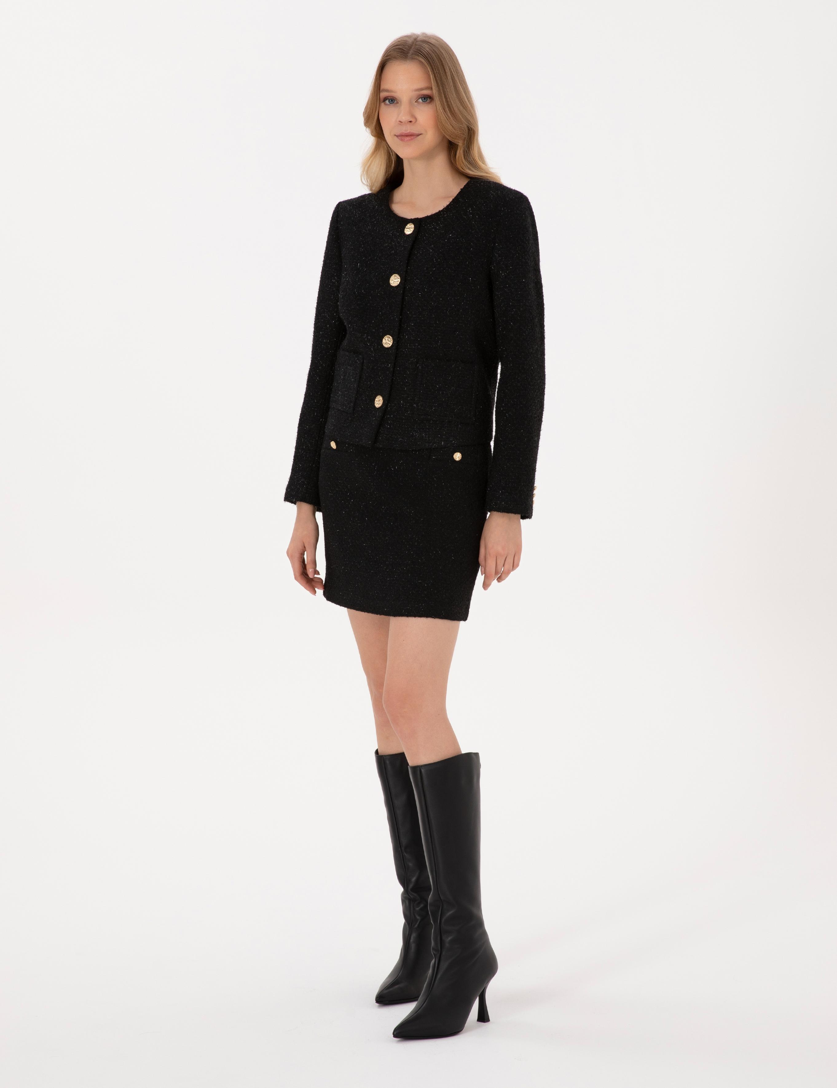 Siyah Crop Top Tüvit Ceket