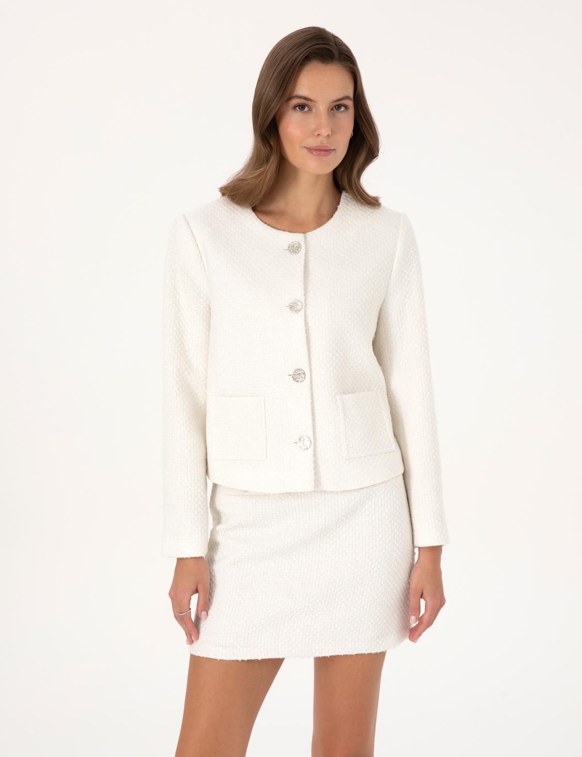 Ekru Crop Top Tüvit Ceket
