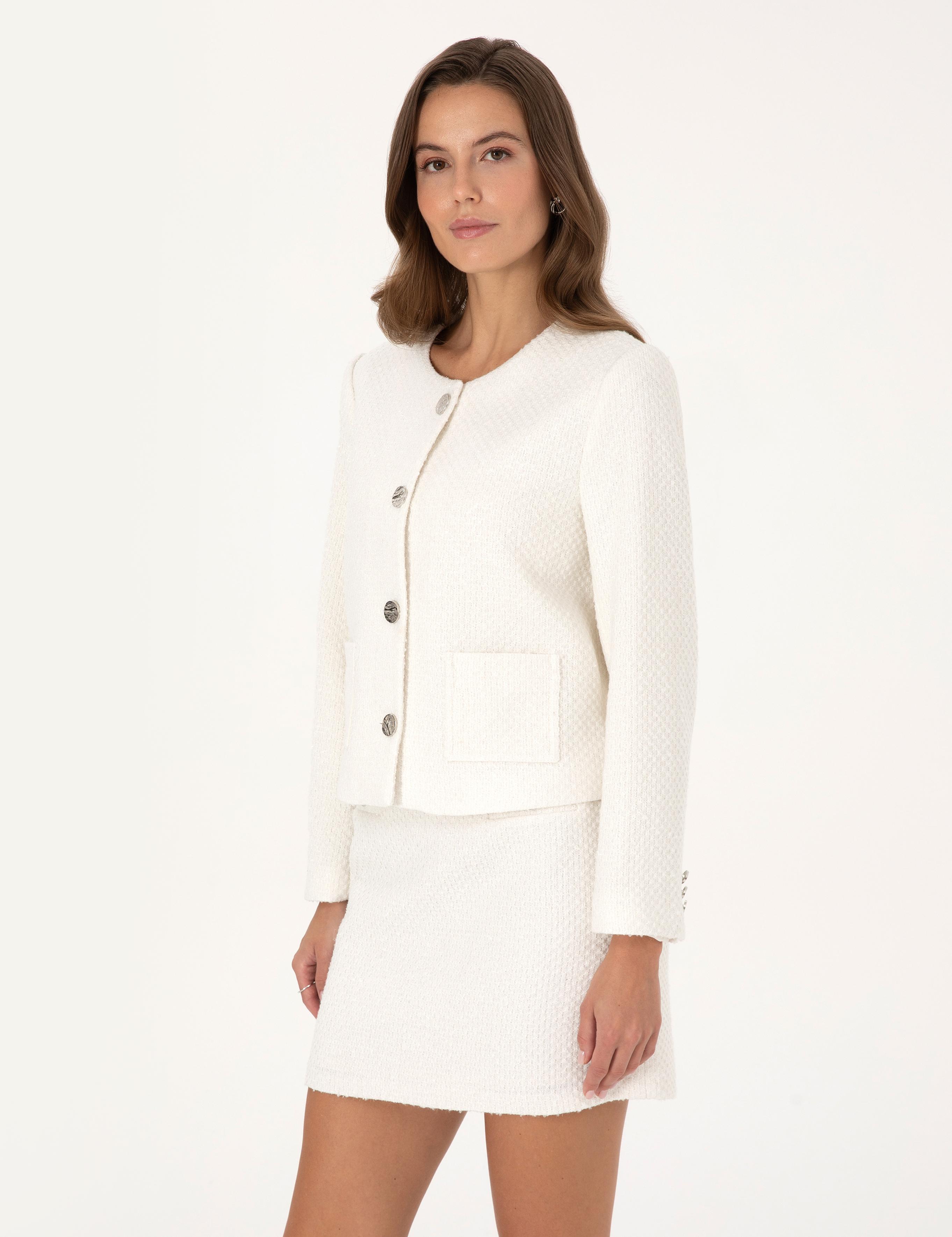 Ekru Crop Top Tüvit Ceket