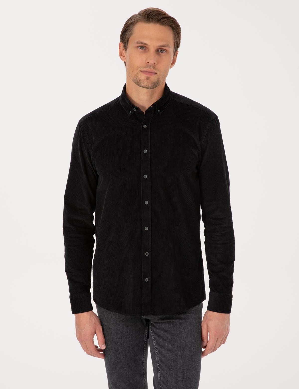 Siyah Regular Fit Uzun Kollu Gömlek