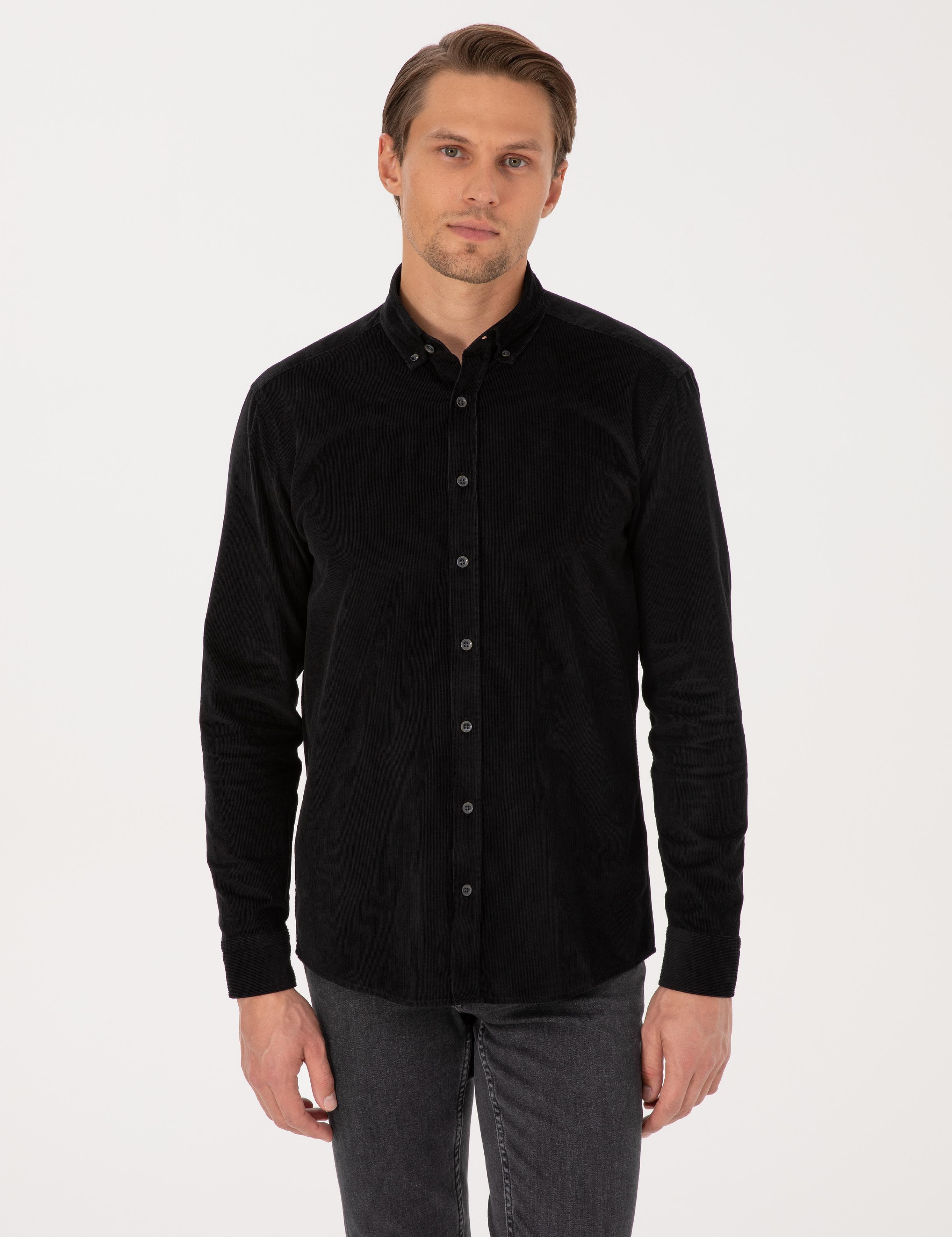 Siyah Regular Fit Uzun Kollu Gömlek