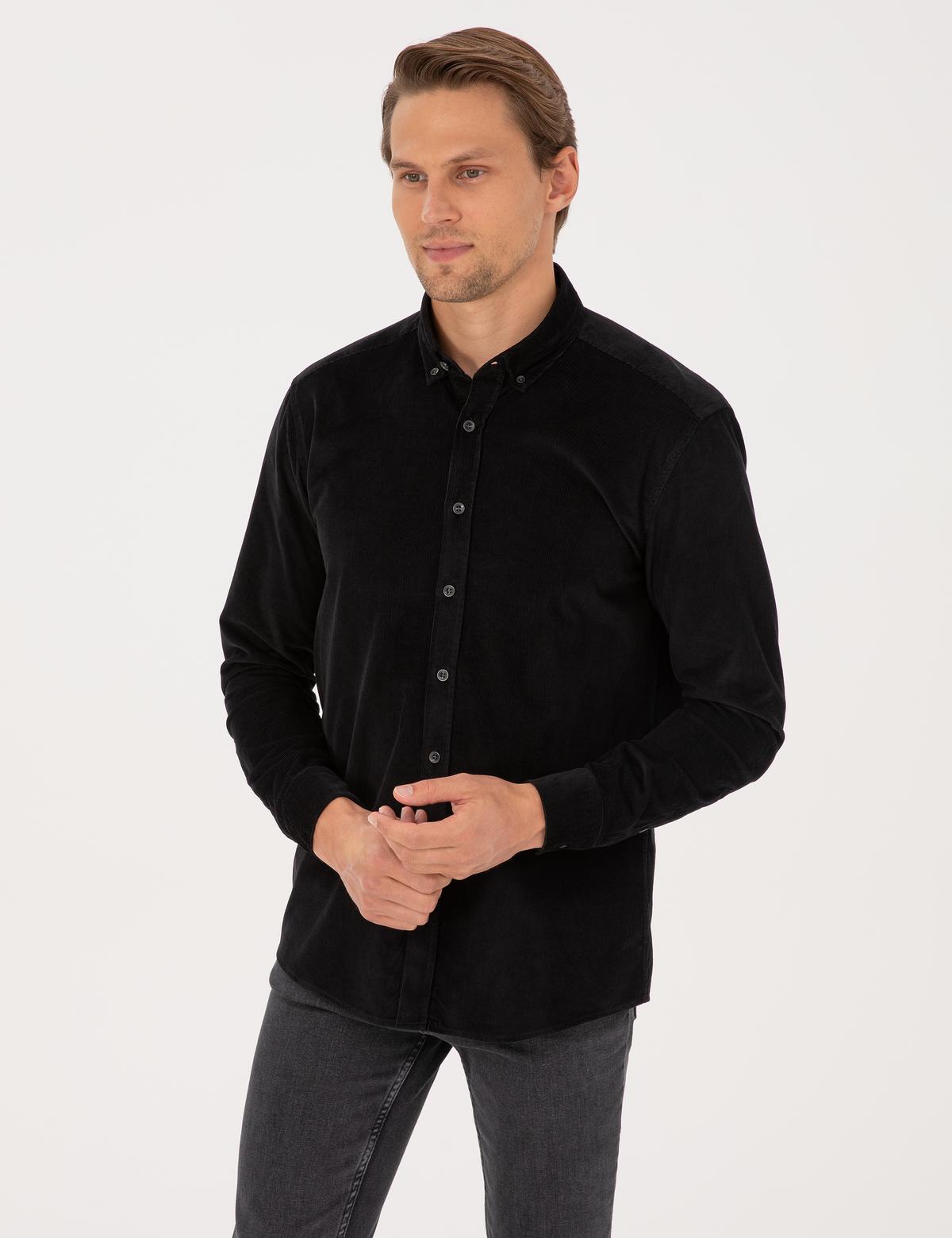 Siyah Regular Fit Uzun Kollu Gömlek - 50310139084