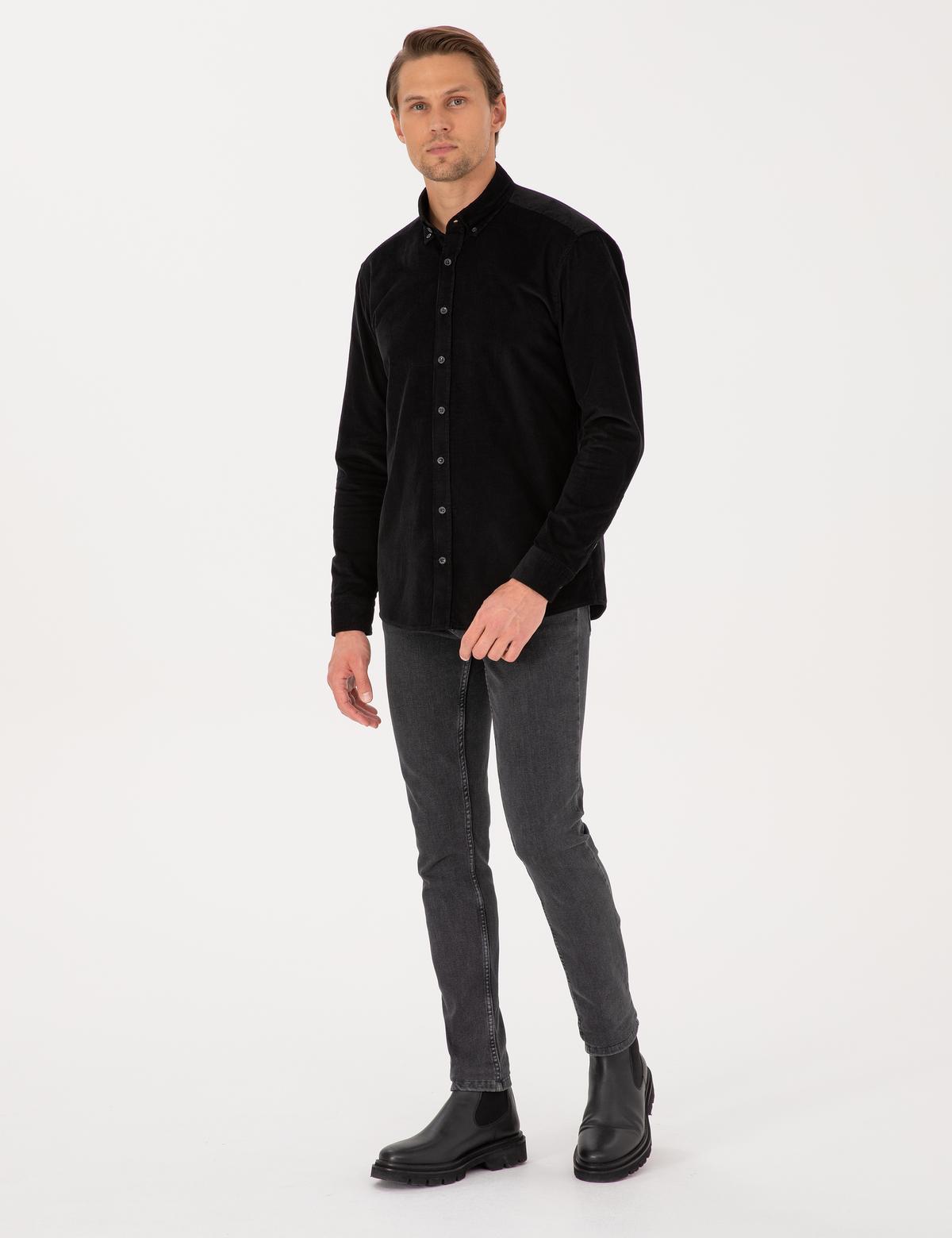 Siyah Regular Fit Uzun Kollu Gömlek - 50310139084