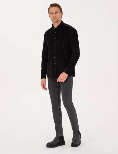 Siyah Regular Fit Uzun Kollu Gömlek