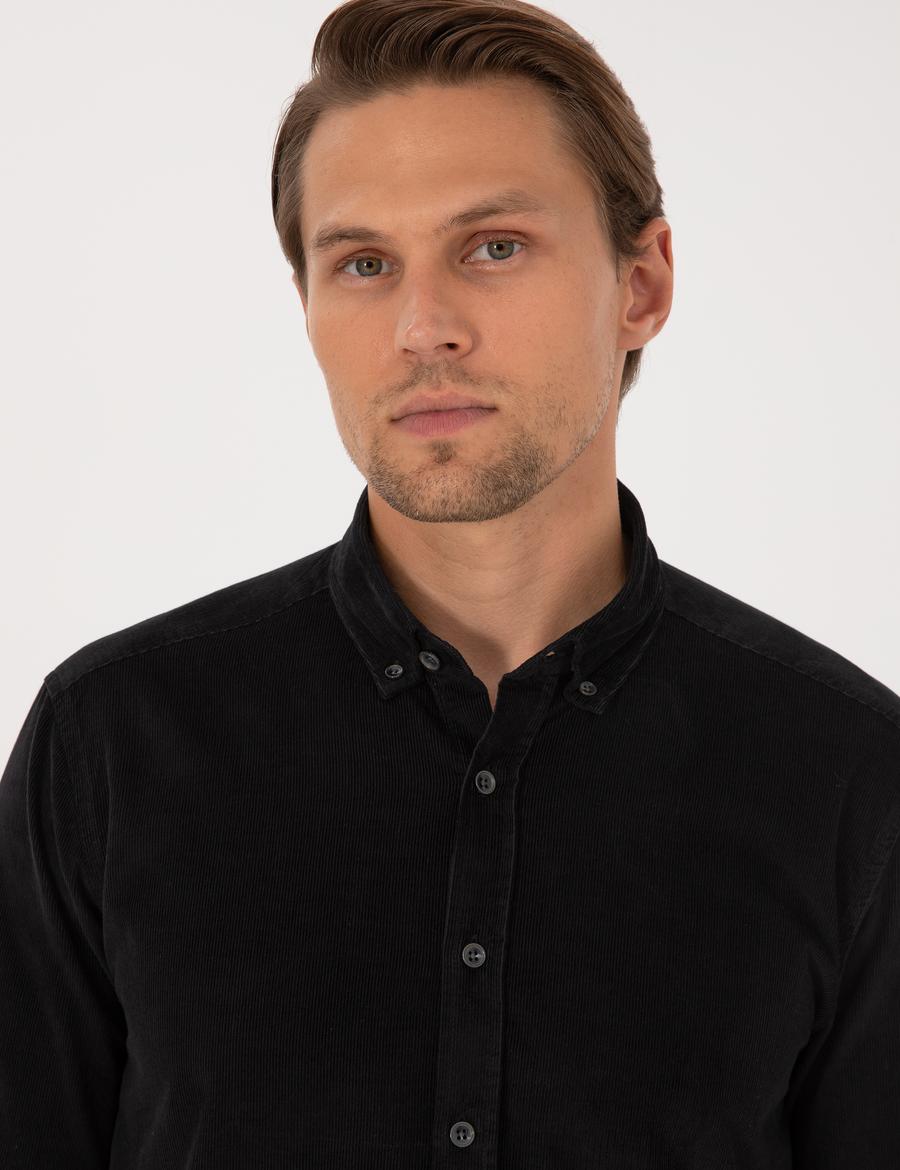 Siyah Regular Fit Uzun Kollu Gömlek