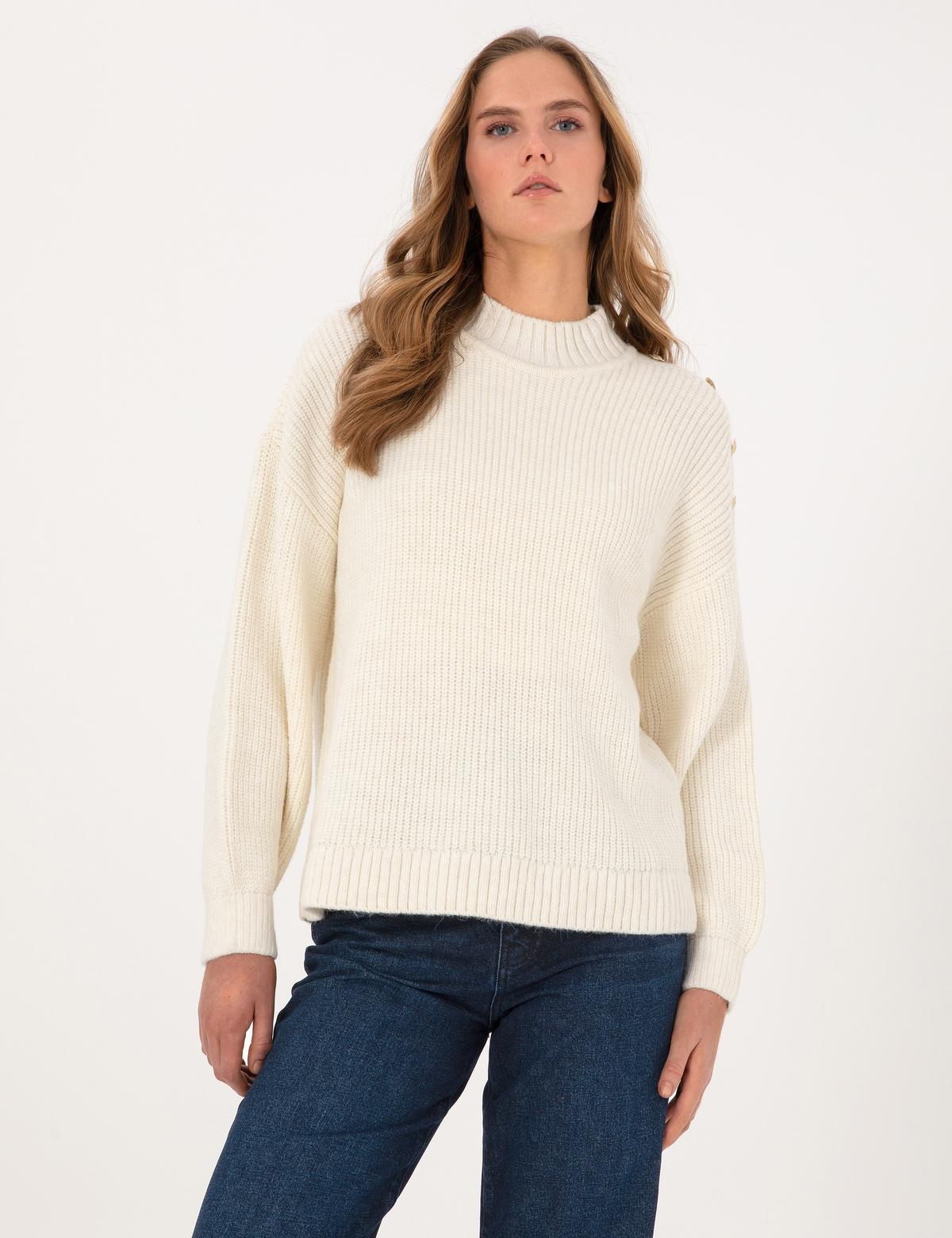 Ekru Comfort Fit Yarım Balıkçı Kazak - 50316342027