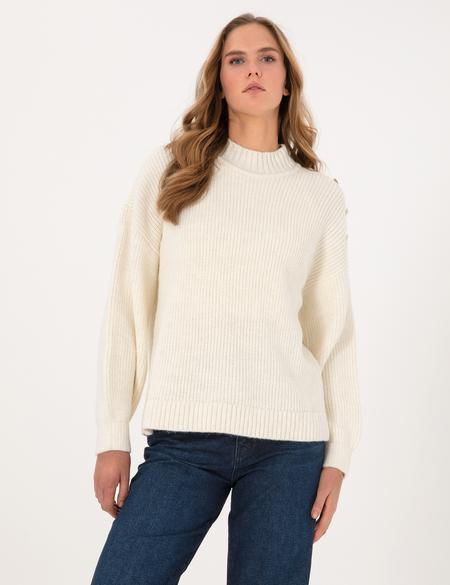 Ekru Comfort Fit Yarım Balıkçı Kazak - 50316342027