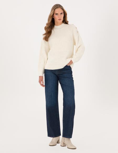 Ekru Comfort Fit Yarım Balıkçı Kazak - 50316342027