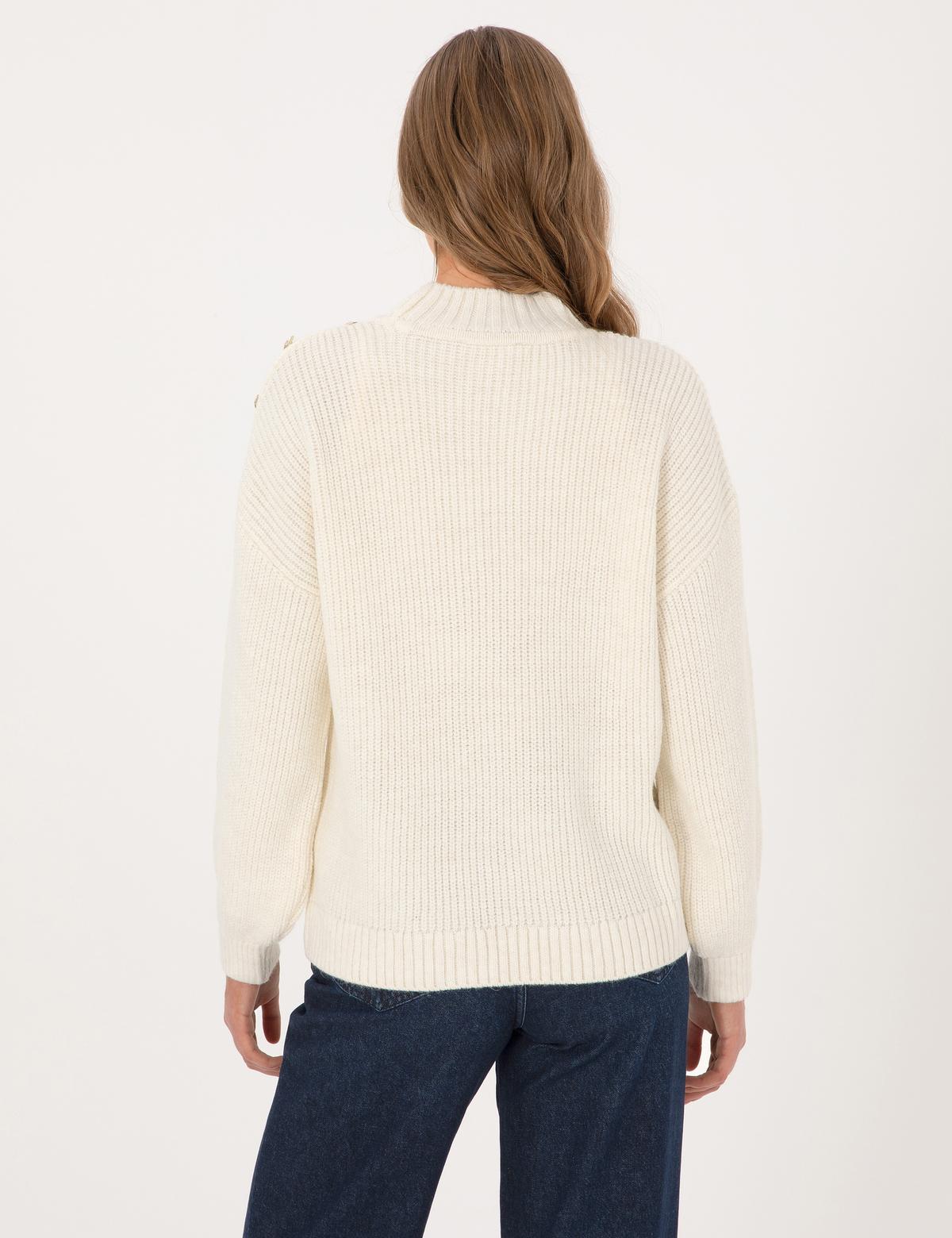 Ekru Comfort Fit Yarım Balıkçı Kazak - 50316342027