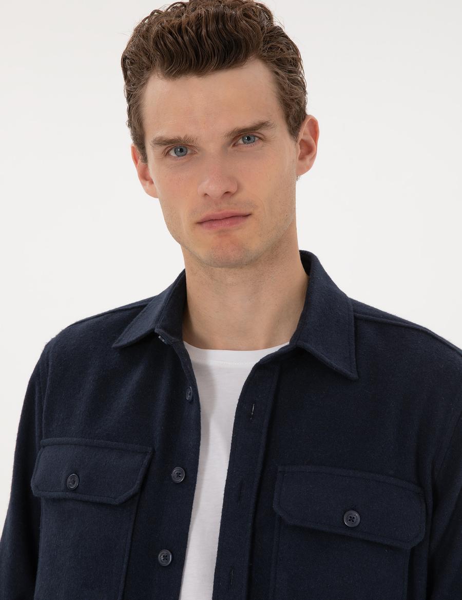 Lacivert Comfort Fit Uzun Kollu Gömlek