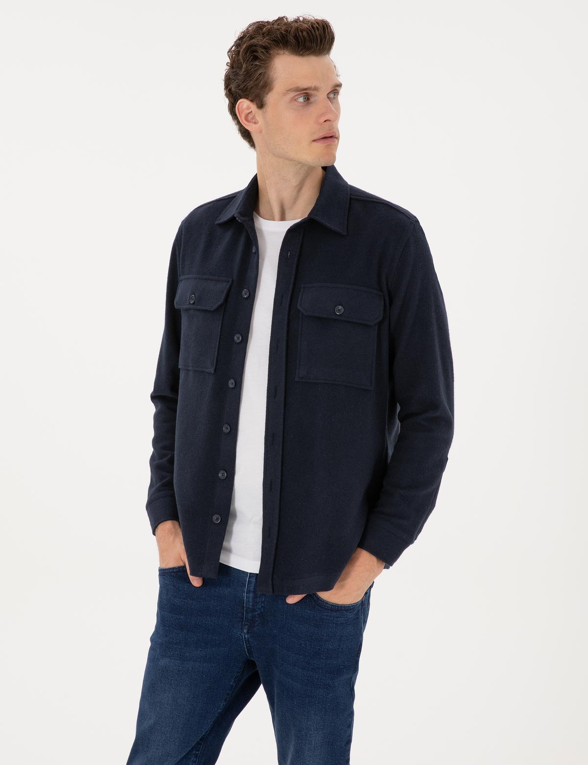 Lacivert Comfort Fit Uzun Kollu Gömlek