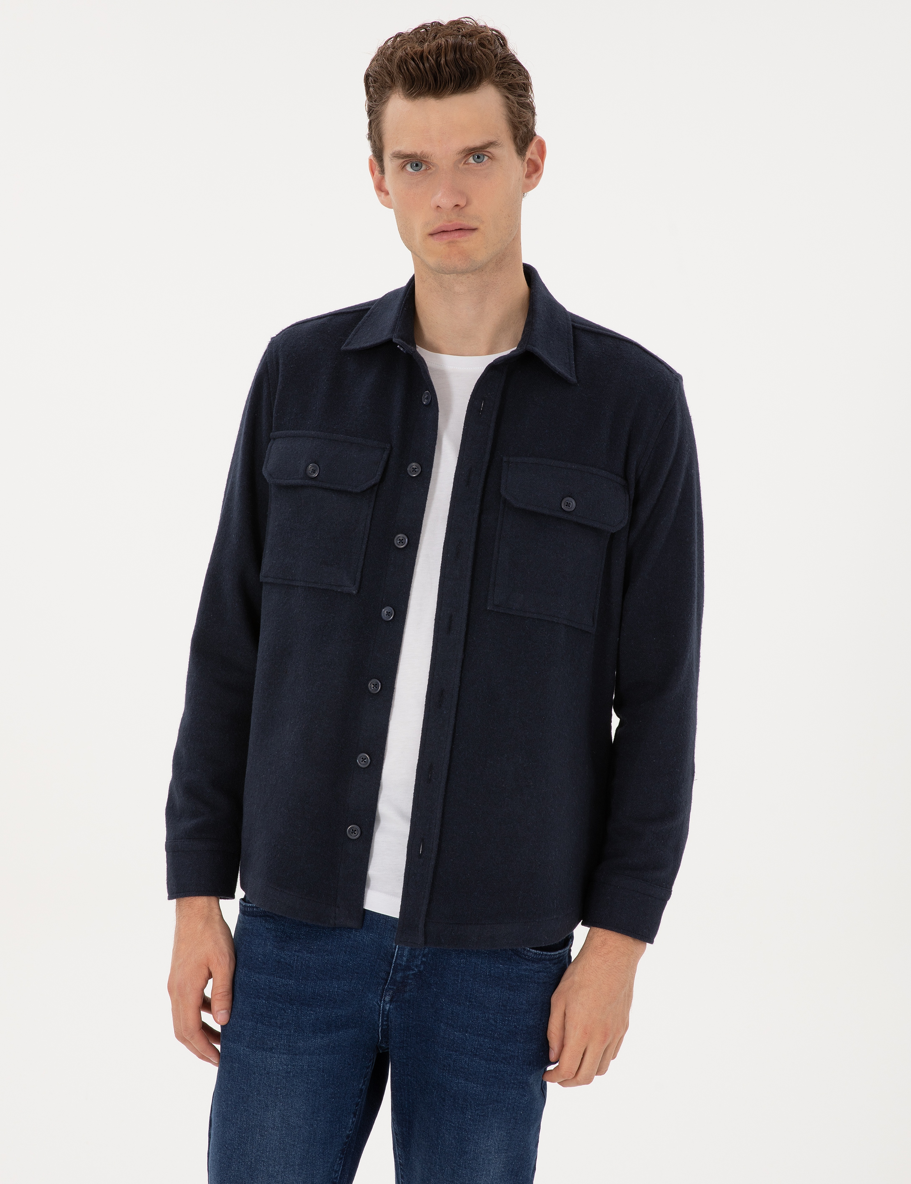 Lacivert Comfort Fit Uzun Kollu Gömlek