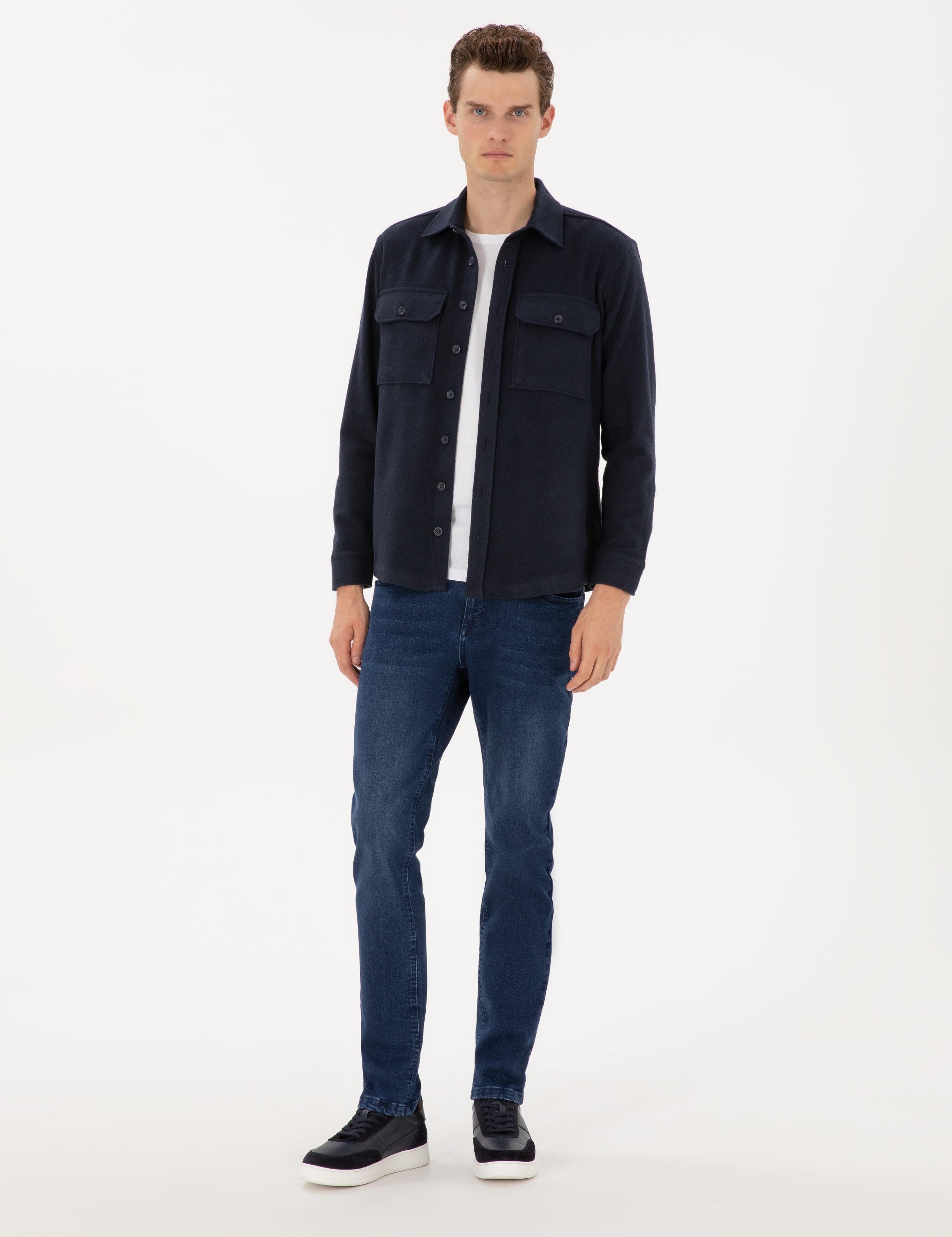 Lacivert Comfort Fit Uzun Kollu Gömlek