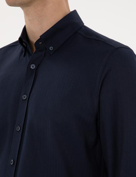 Lacivert Mikro Desenli Slim Fit Uzun Kollu Gömlek - 50316747019