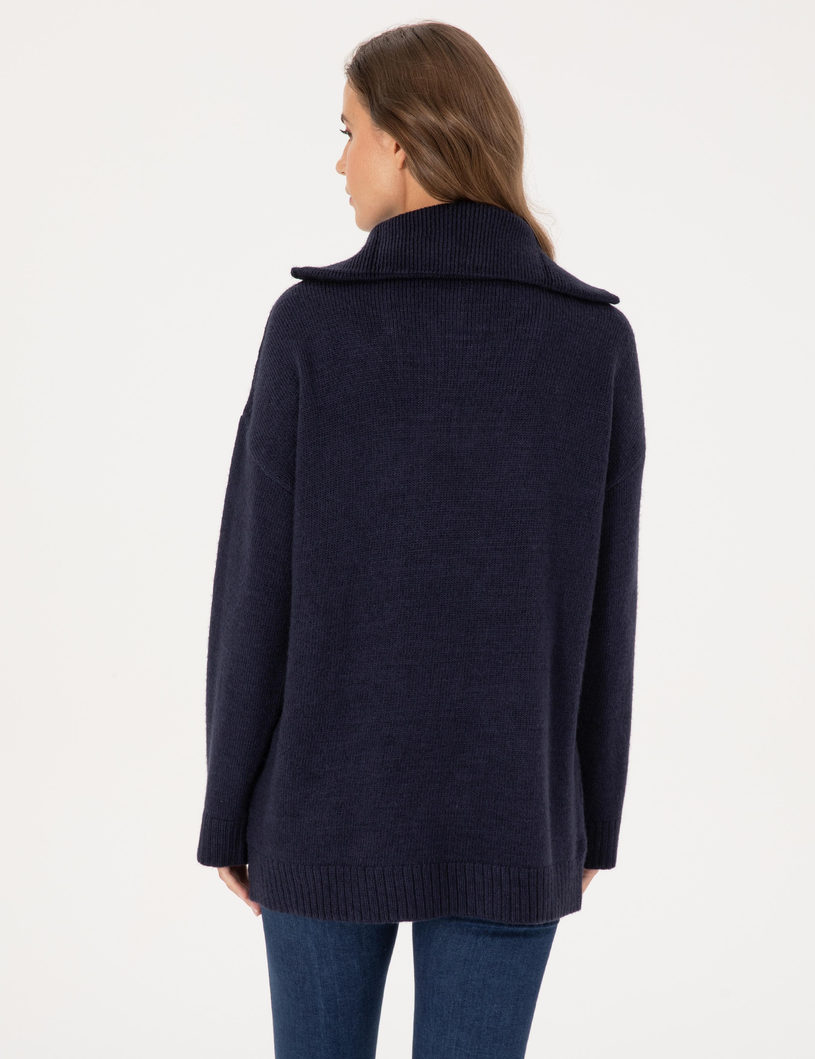 Lacivert Comfort Fit Fermuarlı Şal Yaka Kazak