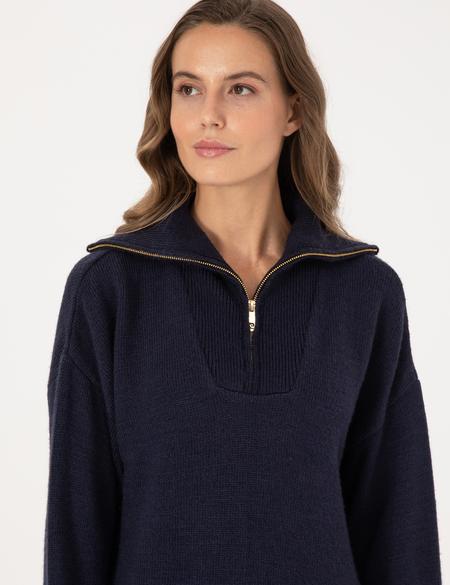 Lacivert Comfort Fit Fermuarlı Şal Yaka Kazak - 50317121004