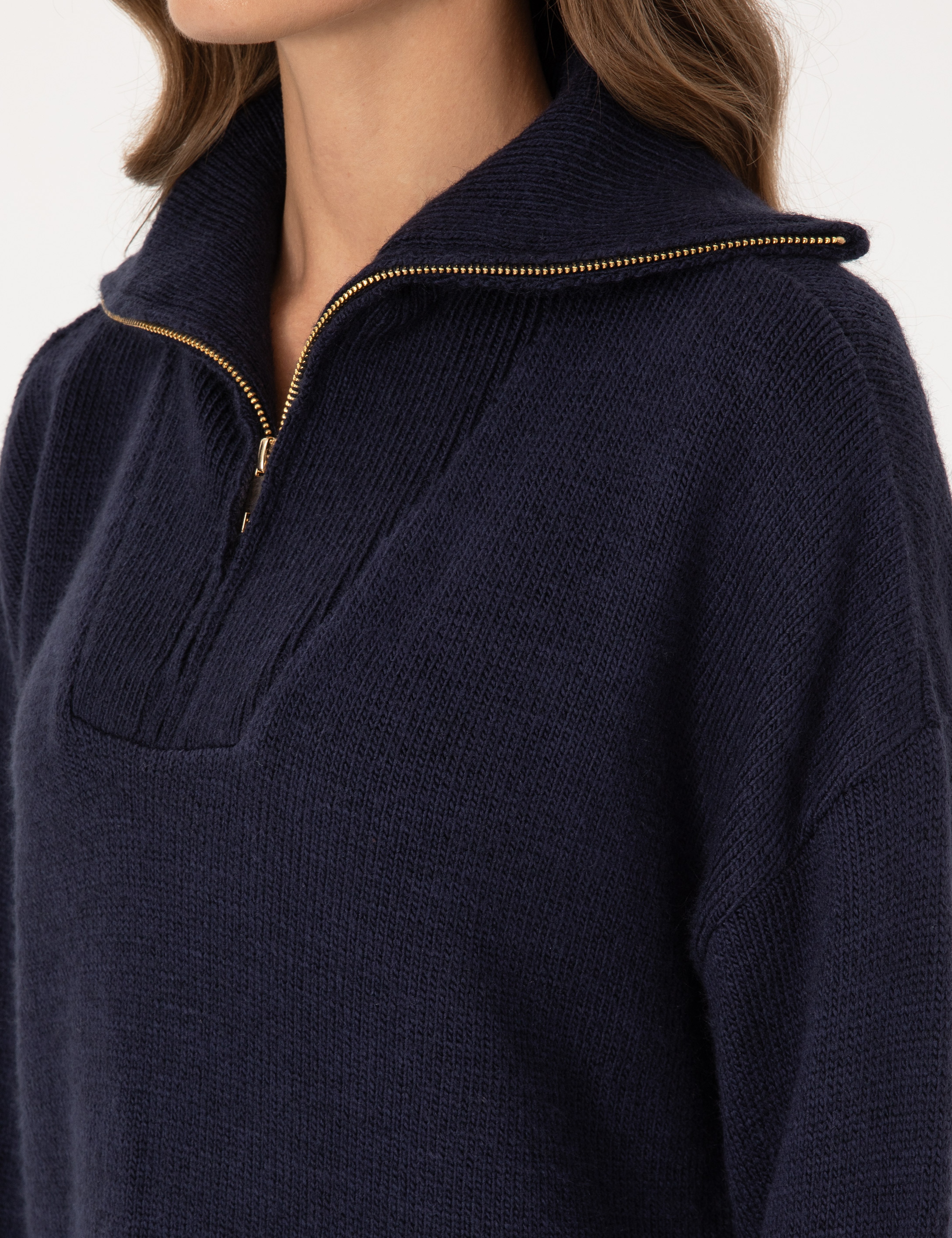 Lacivert Comfort Fit Fermuarlı Şal Yaka Kazak - Image 7
