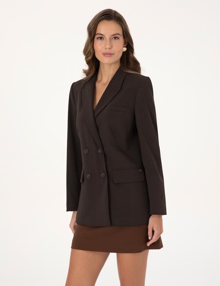 Koyu Kahverengi Regular Fit Kruvaze Ceket - 50318351007