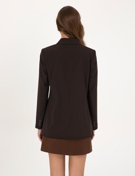 Koyu Kahverengi Regular Fit Kruvaze Ceket - 50318351007