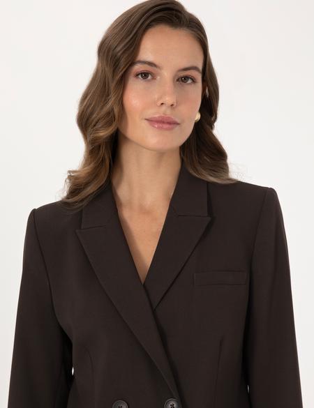 Koyu Kahverengi Regular Fit Kruvaze Ceket - 50318351007