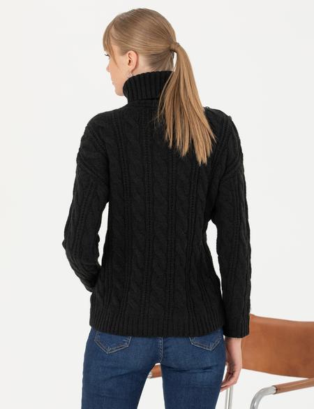 Siyah Regular Fit Balıkçı Yaka Kazak - 50276220034