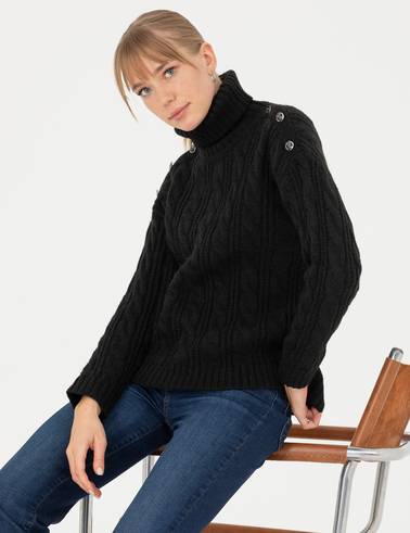Siyah Regular Fit Balıkçı Yaka Kazak