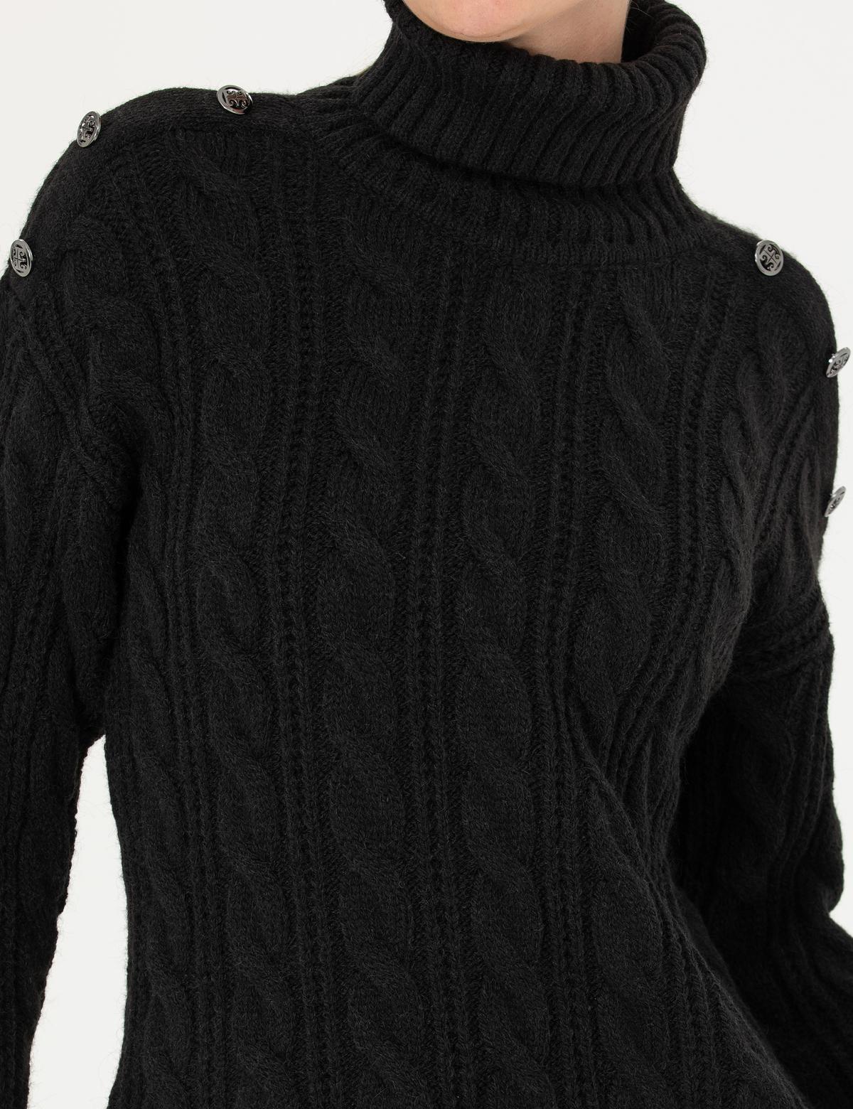 Siyah Regular Fit Balıkçı Yaka Kazak - 50276220034