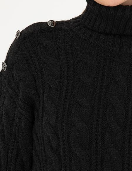 Siyah Regular Fit Balıkçı Yaka Kazak - 50276220034